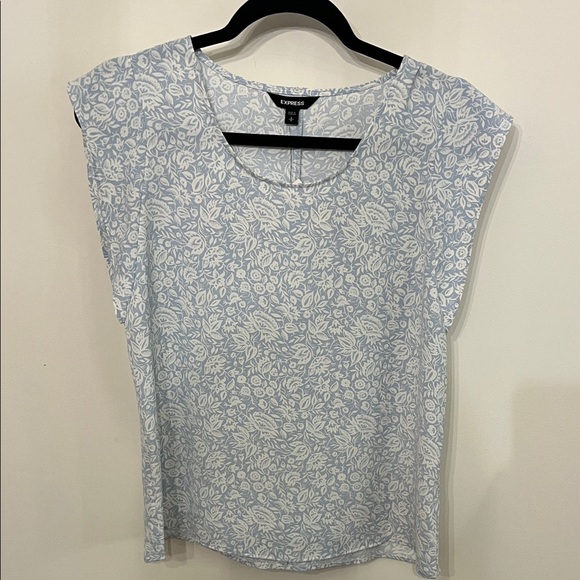 Express Tops - Express Light Blue Floral Cap Sleeve Tee